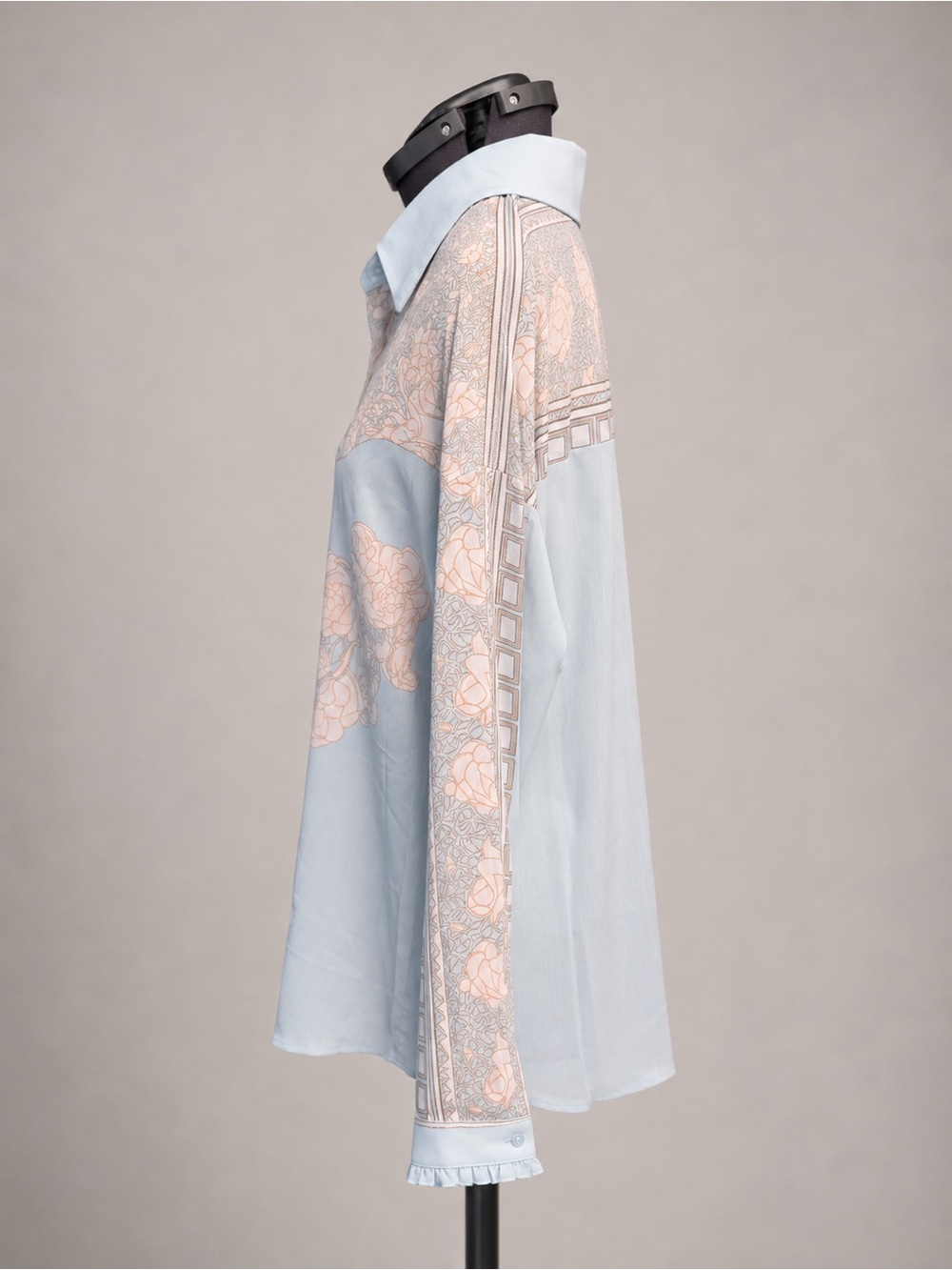 Art Nouveau Floral Western Shirt Blouse Boho Vintage Style Cottagecore Blue L - Picture 4 of 7